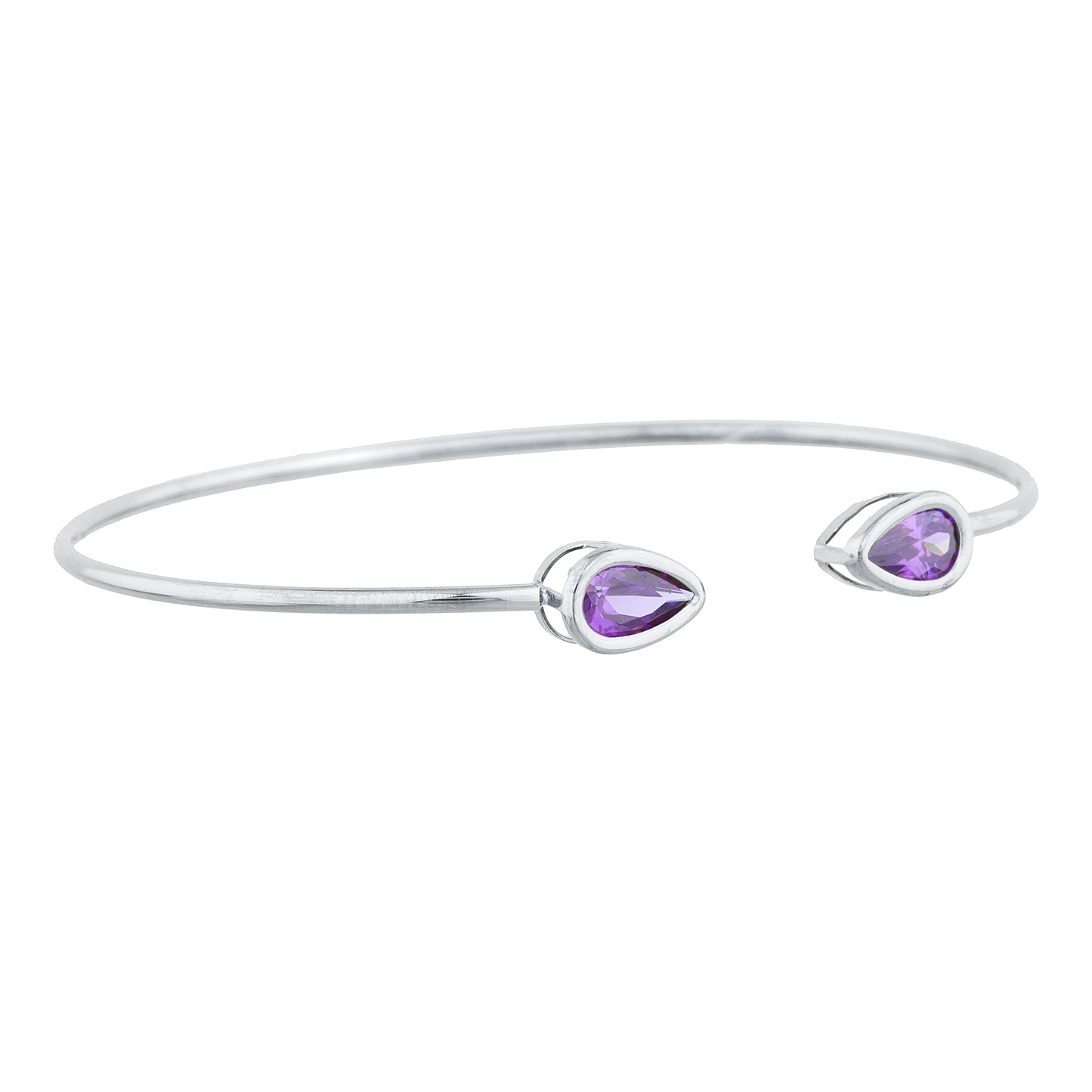 2 Ct Amethyst Pear Bezel Bangle Bracelet .925 Sterling Silver