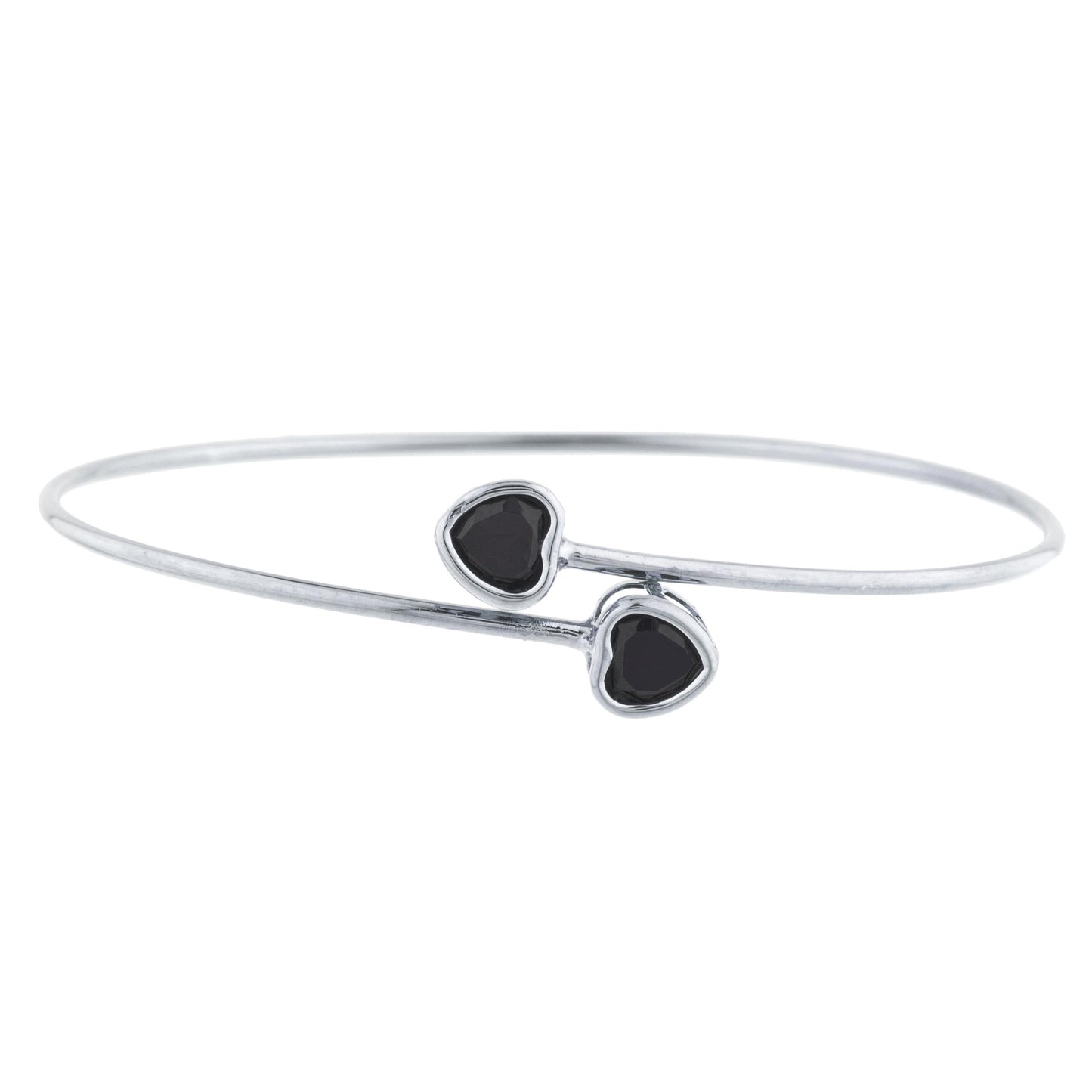 2 Ct Genuine Black Onyx Heart Bezel Bangle Bracelet .925 Sterling Silver