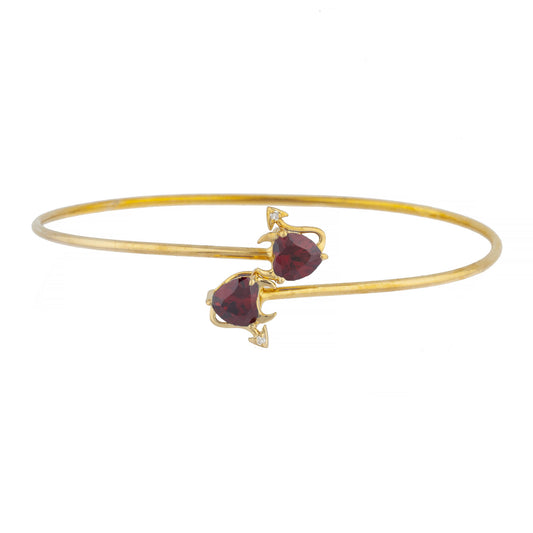 Garnet & Diamond Devil Heart Bangle Bracelet 14Kt Yellow Gold Rose Gold Silver