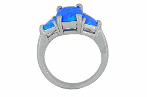 10x8mm Blue Opal Oval & Heart Ring .925 Sterling Silver Rhodium Finish