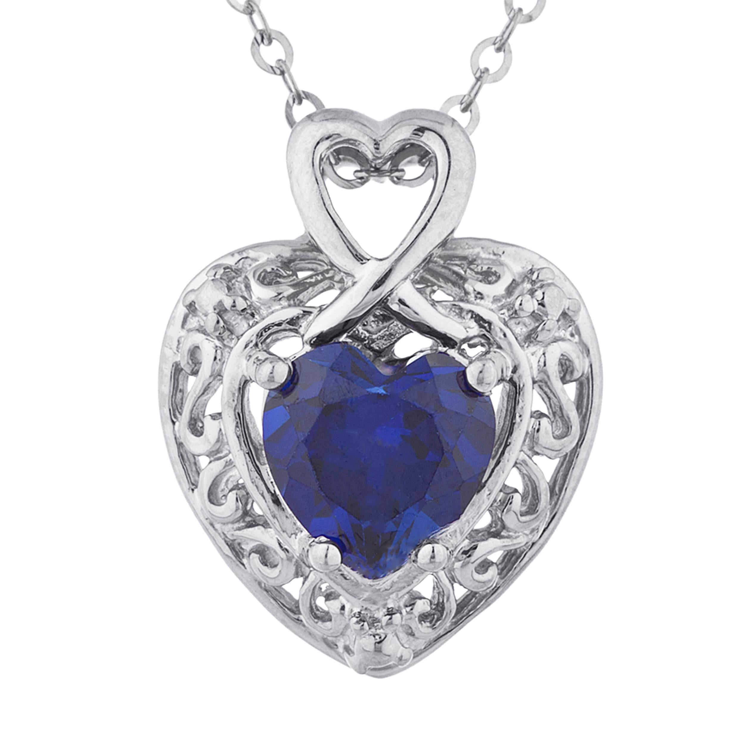 14Kt Gold Blue Sapphire Heart Design Pendant Necklace