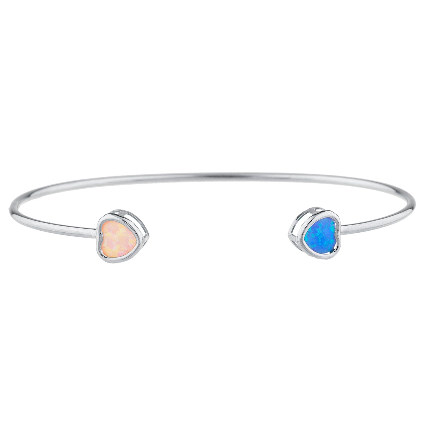 14Kt Gold Blue & Pink Opal Heart Bezel Bangle Bracelet