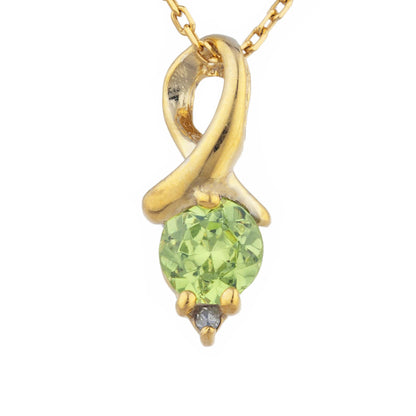 14Kt Gold Peridot & Diamond Round Design Pendant Necklace