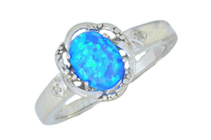 2 Ct Blue Sapphire & Diamond Oval Ring .925 Sterling Silver Rhodium Finish