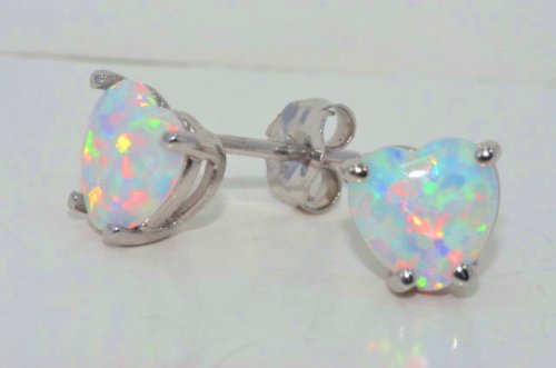 Opal Heart Stud Earrings .925 Sterling Silver