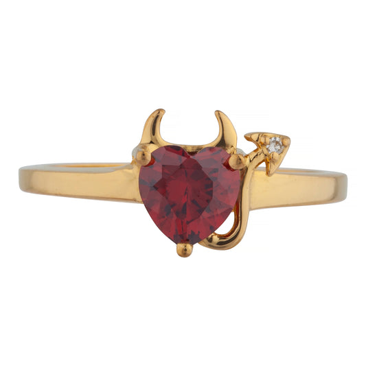 14Kt Gold Garnet & Diamond Devil Heart Ring