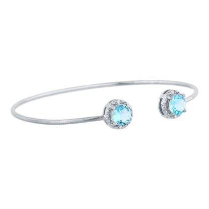 14Kt Gold Blue Topaz & Diamond Round Bangle Bracelet