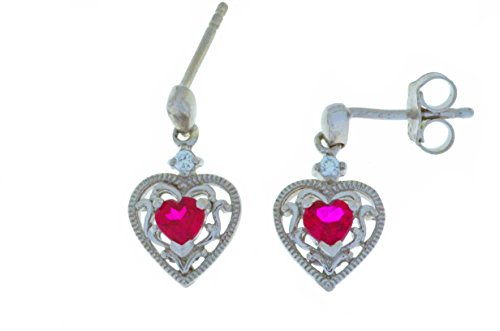 0.50 Carat Ruby Heart Dangle Stud Earrings .925 Sterling Silver