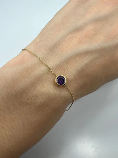 14Kt Gold Amethyst Bezel Bracelet