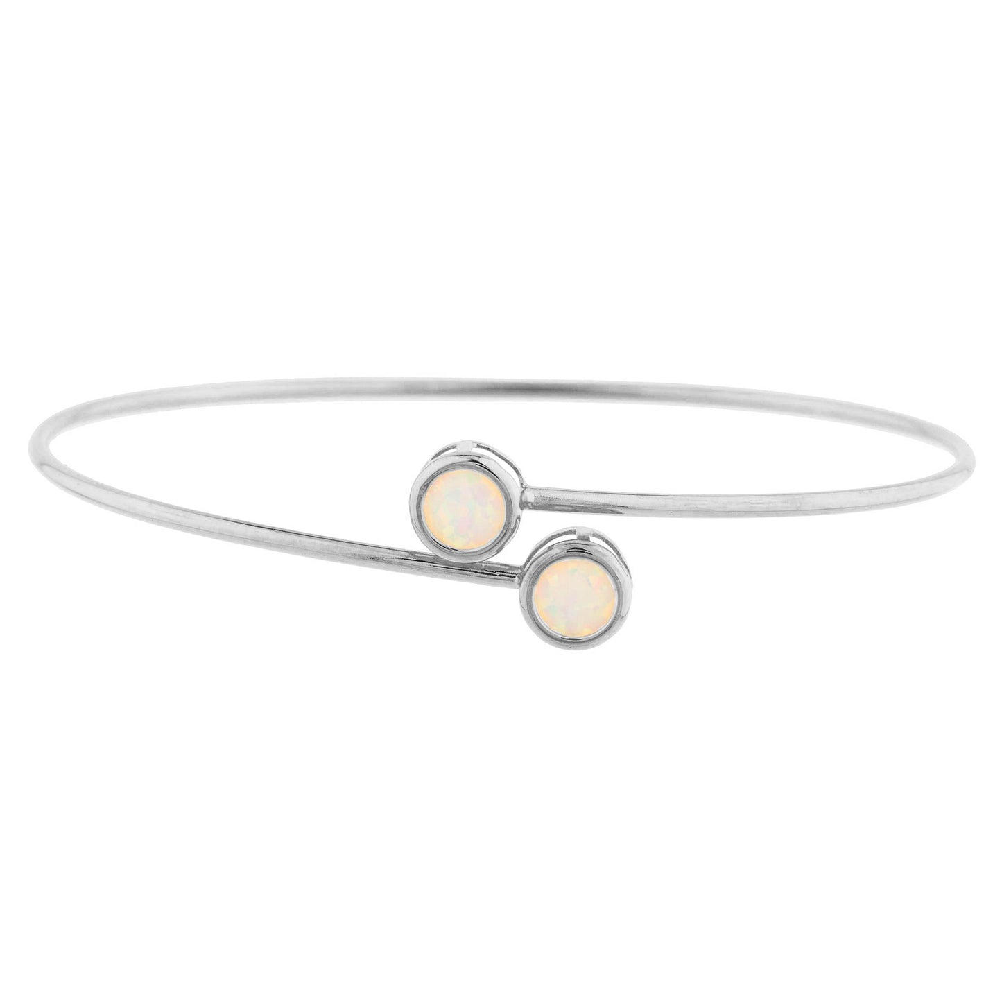 Opal Round Bezel Bangle Bracelet .925 Sterling Silver