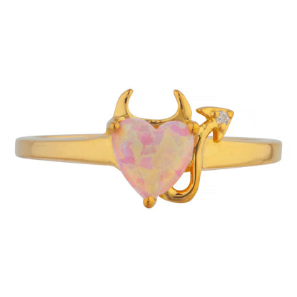 14Kt Gold Pink Opal & Diamond Devil Heart Ring