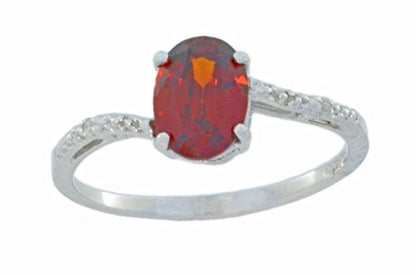 1.5 Ct Garnet & Diamond Oval Ring .925 Sterling Silver Rhodium Finish