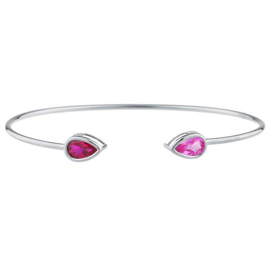 Created Ruby & Pink Sapphire Pear Bezel Bangle Bracelet .925 Sterling Silver