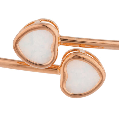 14Kt Rose Gold Plated Genuine Opal Heart Bezel Bangle Bracelet