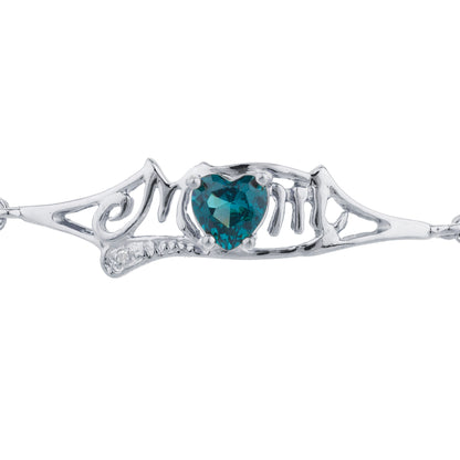 London Blue Topaz & Diamond Heart Mom Bracelet .925 Sterling Silver