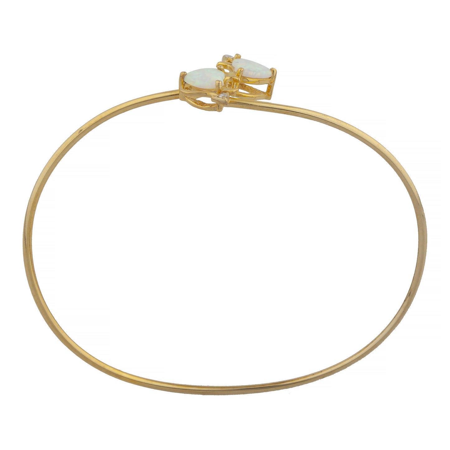 14Kt Gold Opal & Diamond Devil Heart Bangle Bracelet