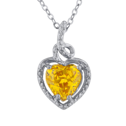 1.5 Ct Yellow Citrine Heart Design Pendant .925 Sterling Silver