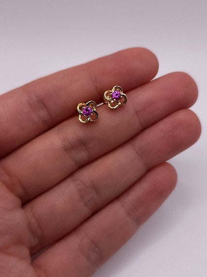 14Kt Gold Pink Sapphire Love Knot Stud Earrings