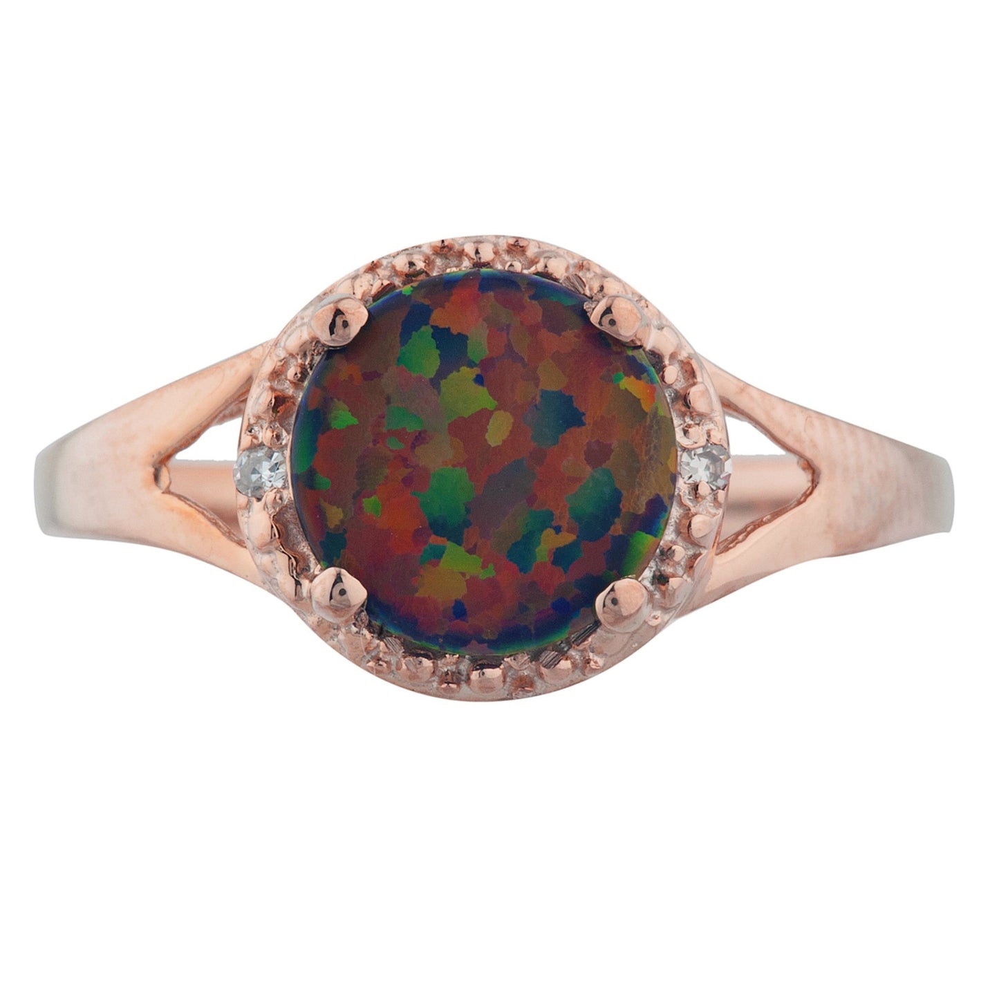 14Kt Gold Black Opal & Diamond Halo Design Round Ring