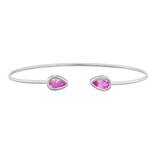 2 Ct Pink Sapphire Pear Bezel Bangle Bracelet .925 Sterling Silver