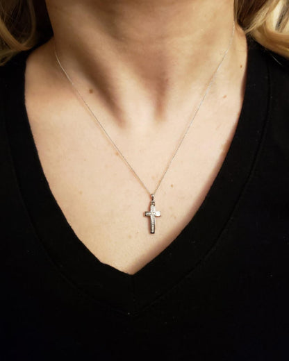 14Kt White Gold Genuine Natural Diamond Cross Pendant Necklace