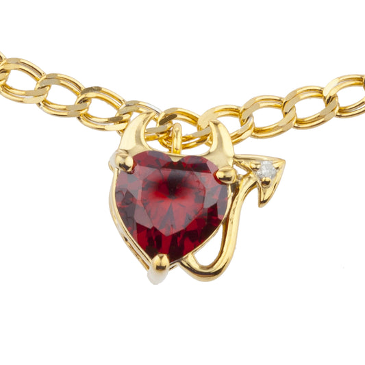 14Kt Yellow Gold Plated Garnet & Diamond Devil Heart Bracelet