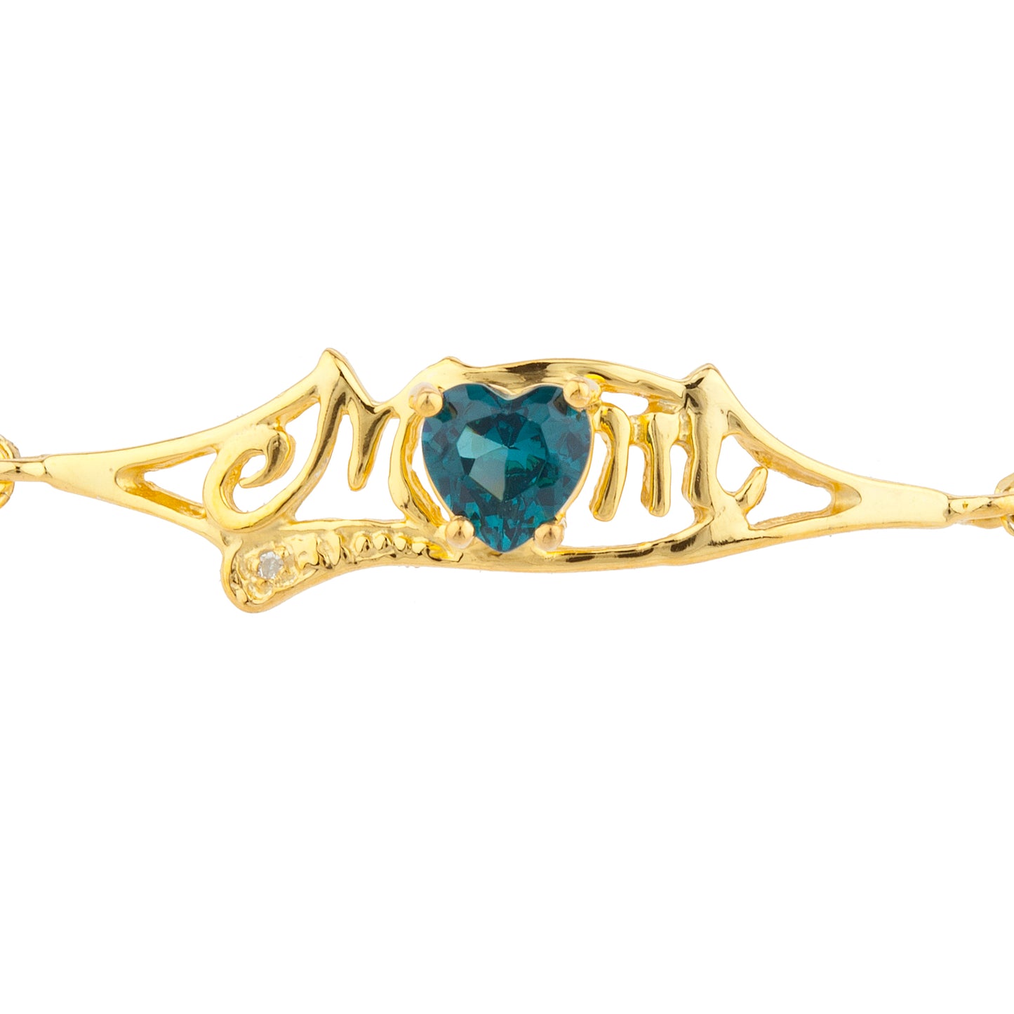 London Blue Topaz & Diamond Heart Mom Bracelet 14Kt Yellow Gold Plated Over .925 Sterling Silver