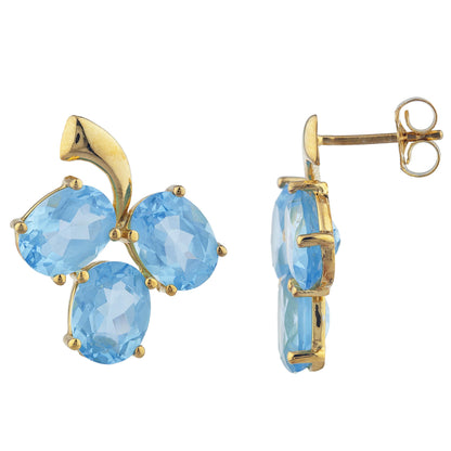 14Kt Yellow Gold Plated Blue Topaz Oval Design Stud Earrings