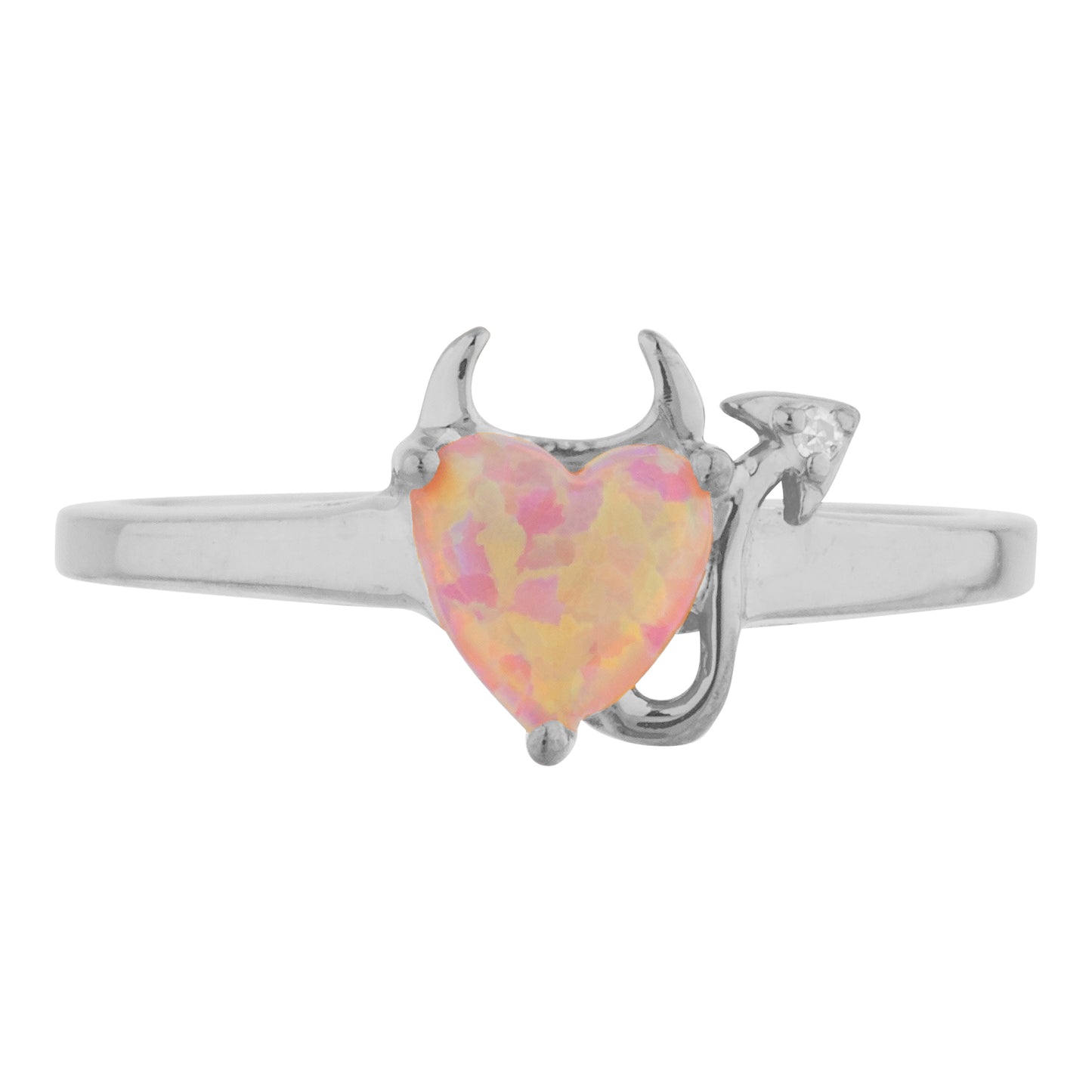 Pink Opal & Diamond Devil Heart Ring 14Kt Yellow Gold Rose Gold Silver