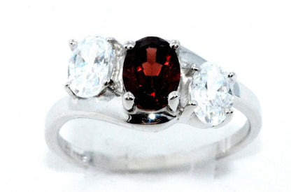 2 Ct Garnet & Zirconia Oval Ring .925 Sterling Silver Rhodium Finish