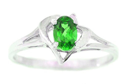 0.50 Ct Created Emerald & Diamond Oval Heart Ring .925 Sterling Silver Rhodium Finish