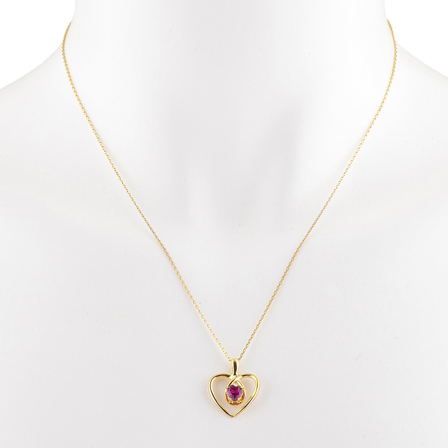 14Kt Gold Created Ruby Heart Design Pendant Necklace