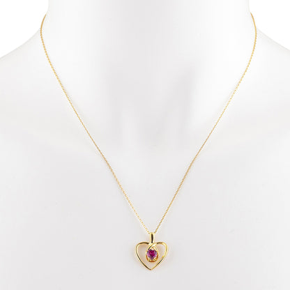 14Kt Gold Created Ruby Heart Design Pendant Necklace
