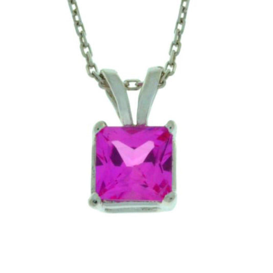 14Kt Gold Pink Sapphire Princess Cut Pendant Necklace