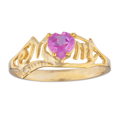 14Kt Gold Pink Sapphire & Diamond Heart Mom Ring