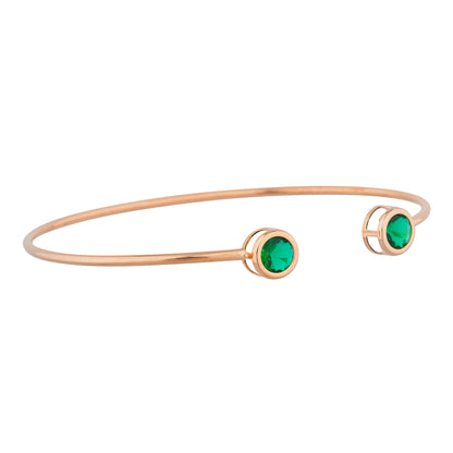 14Kt Rose Gold Plated Emerald Round Bezel Bangle Bracelet