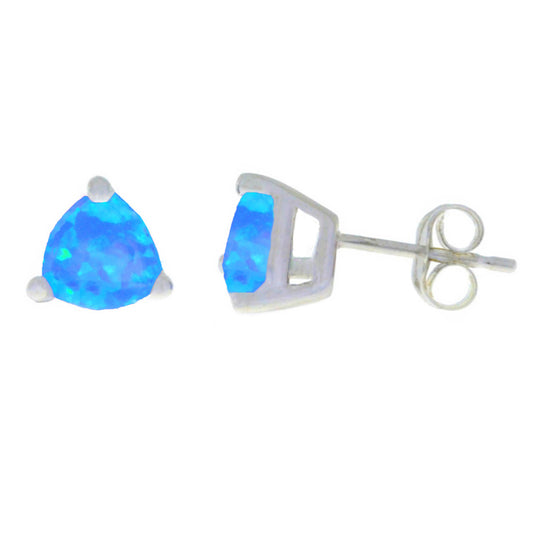 14Kt Gold Blue Opal Trillion Stud Earrings