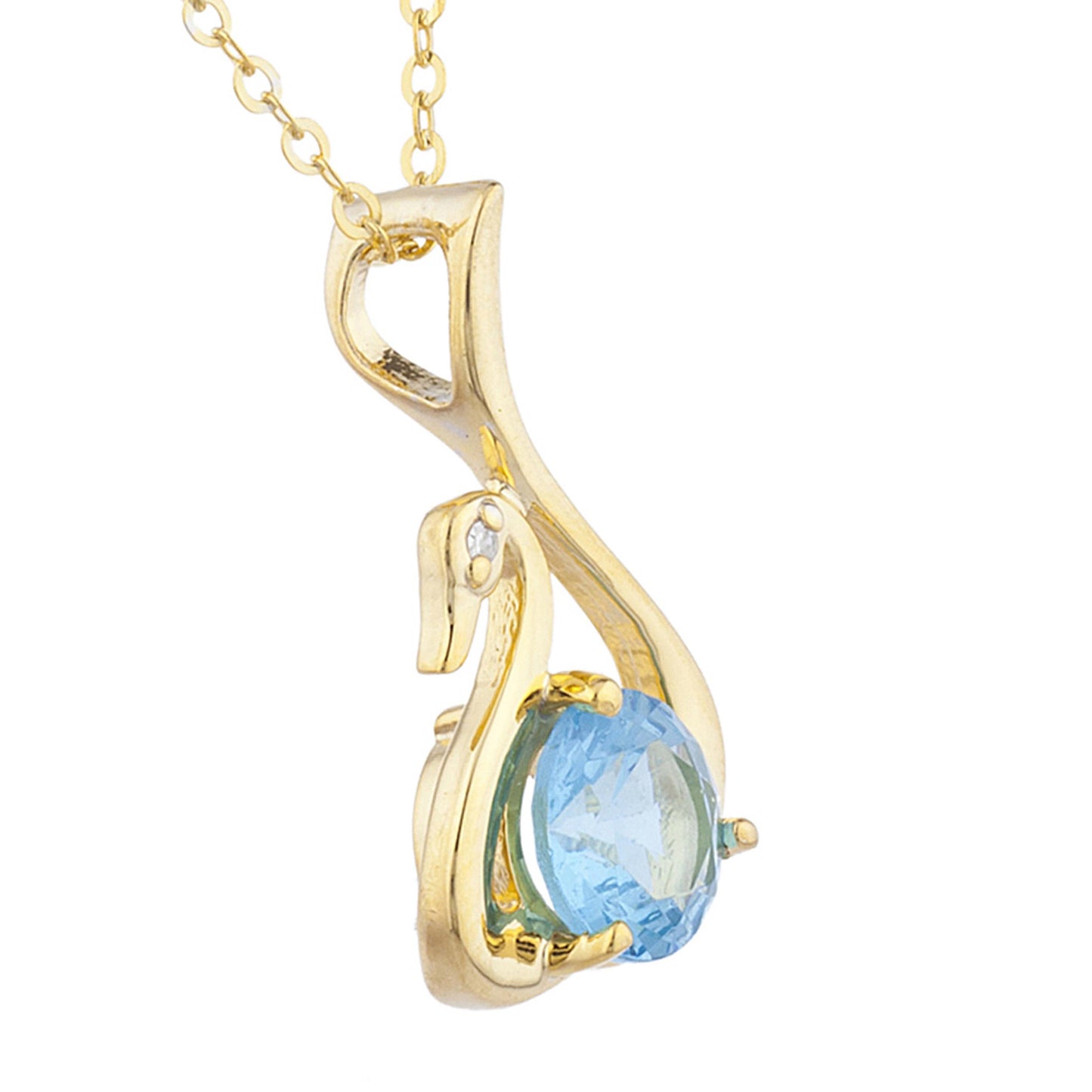 14Kt Yellow Gold Plated Blue Topaz & Diamond Swan Pendant