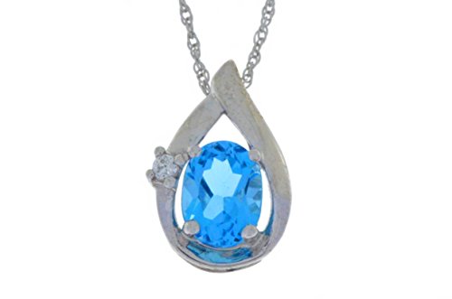 1.5 Ct Swiss Blue Topaz Oval Pendant .925 Sterling Silver Rhodium Finish