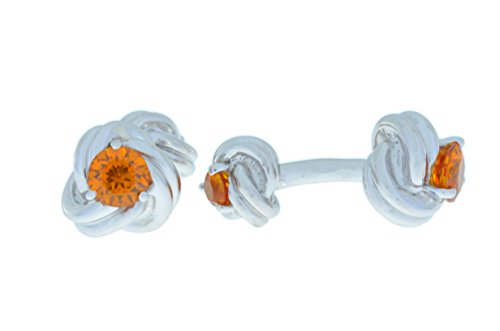 2.5 Ct Orange Citrine Knot Cufflinks .925 Sterling Silver Rhodium Finish