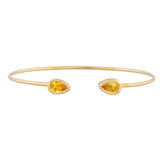 14Kt Gold Yellow Citrine Pear Bezel Bangle Bracelet