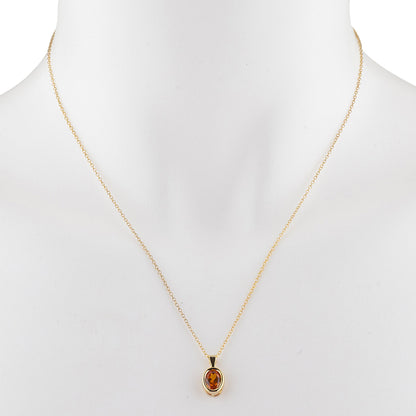 14Kt Gold Orange Citrine Oval Bezel Pendant Necklace