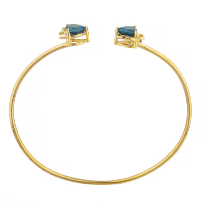 14Kt Gold London Blue Topaz & Diamond Devil Heart Bangle Bracelet