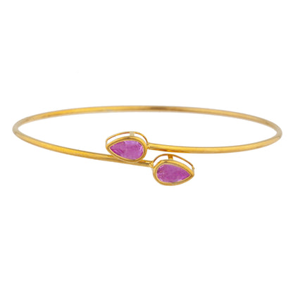 14Kt Gold Pink Sapphire Pear Bezel Bangle Bracelet