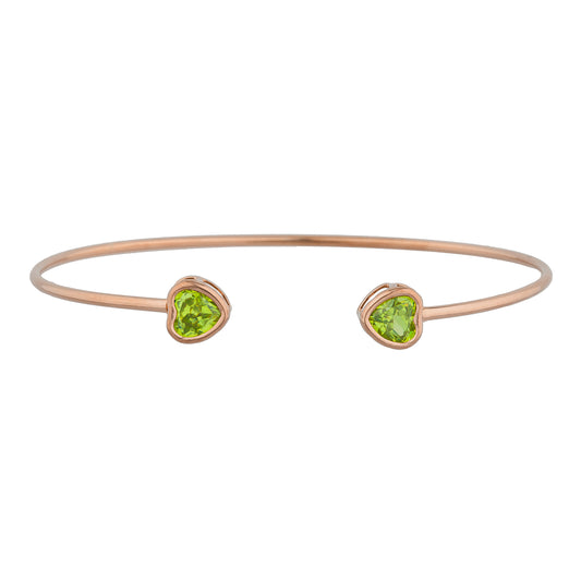 14Kt Rose Gold Plated Peridot Heart Bezel Bangle Bracelet