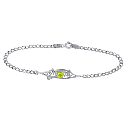 Peridot & Diamond Heart Mom Bracelet .925 Sterling Silver