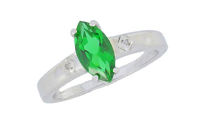 1 Ct Created Emerald & Diamond Marquise Ring .925 Sterling Silver Rhodium Finish