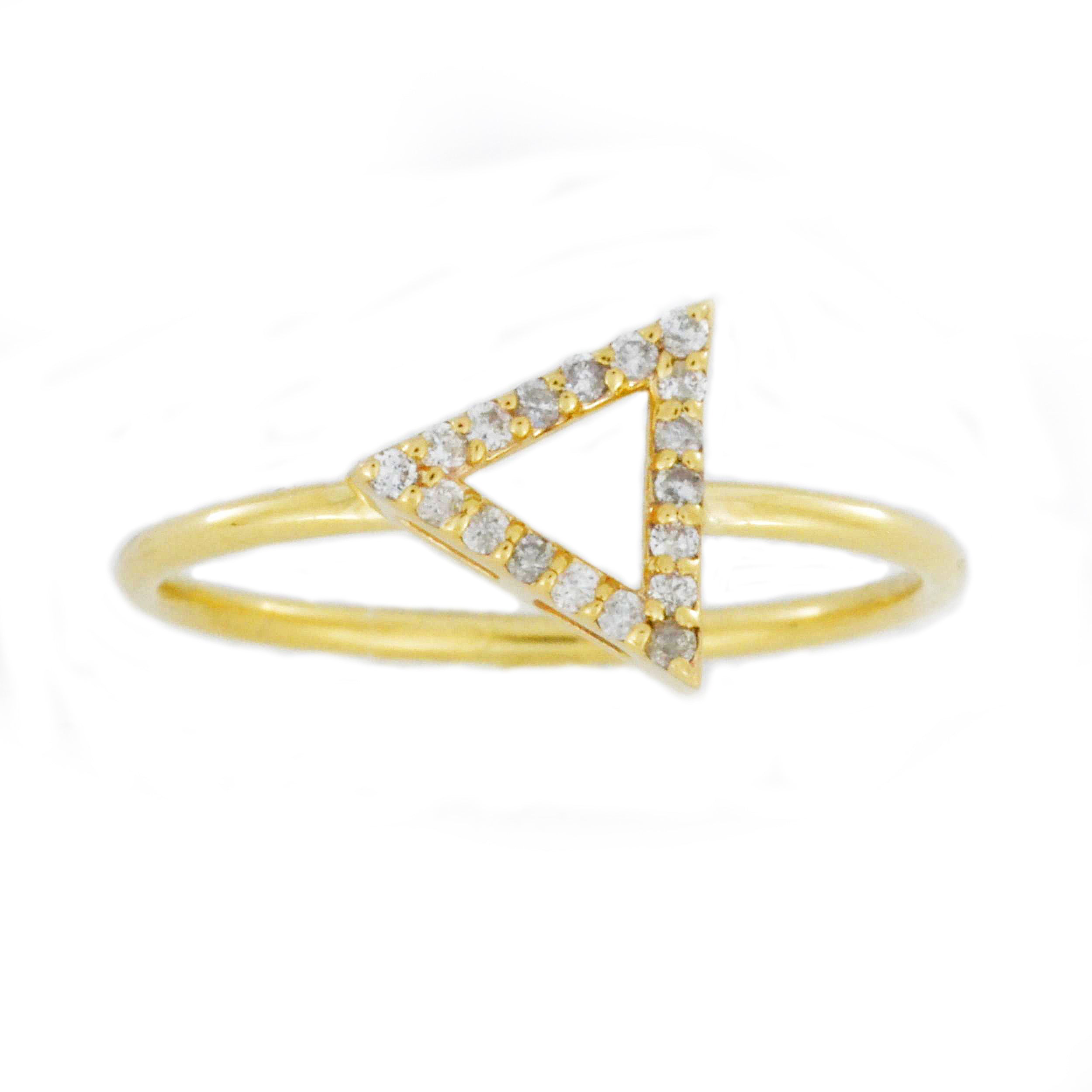 14Kt Gold Genuine Natural Diamond Open Triangle Design Ring