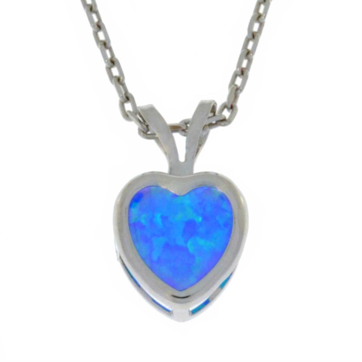 14Kt Gold Blue Opal Heart Bezel Pendant Necklace