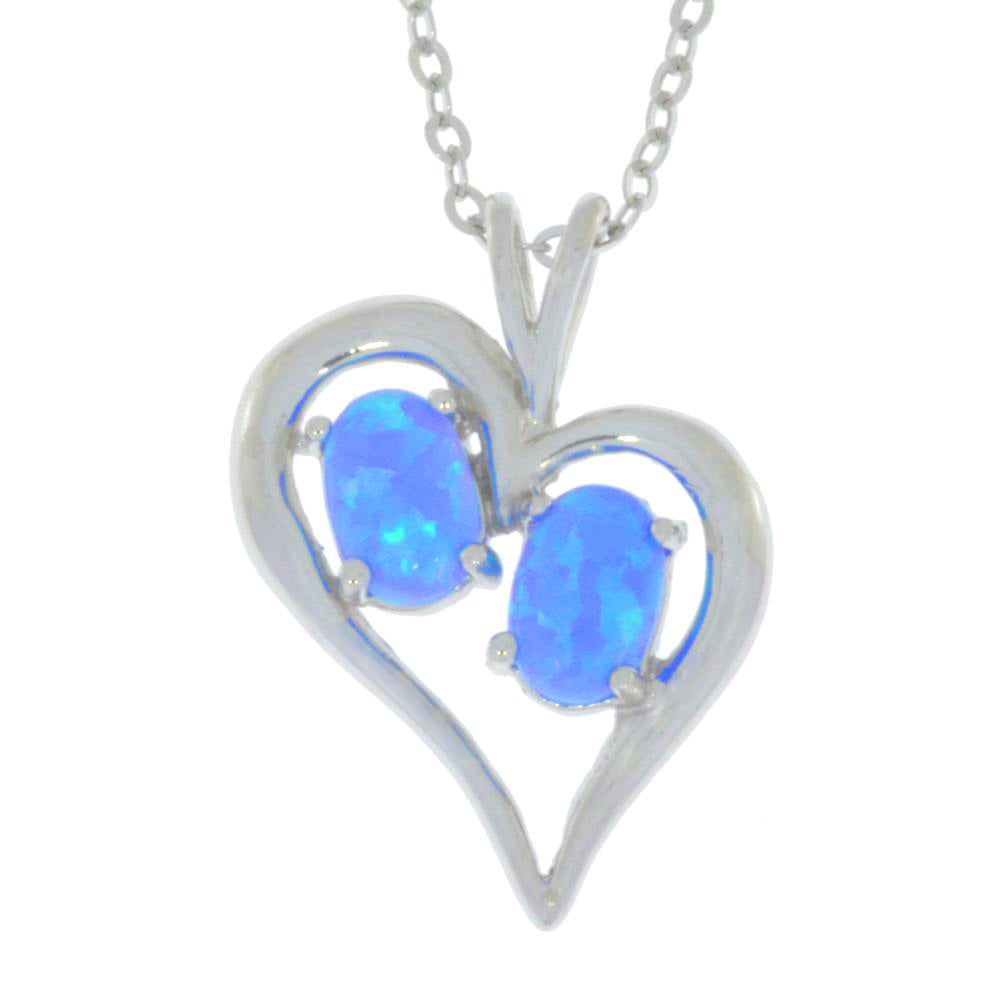 Blue Opal Oval Heart Pendant .925 Sterling Silver